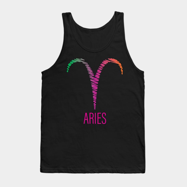 Aries Zodiac Scribble Multicolor Tank Top by centeringmychi